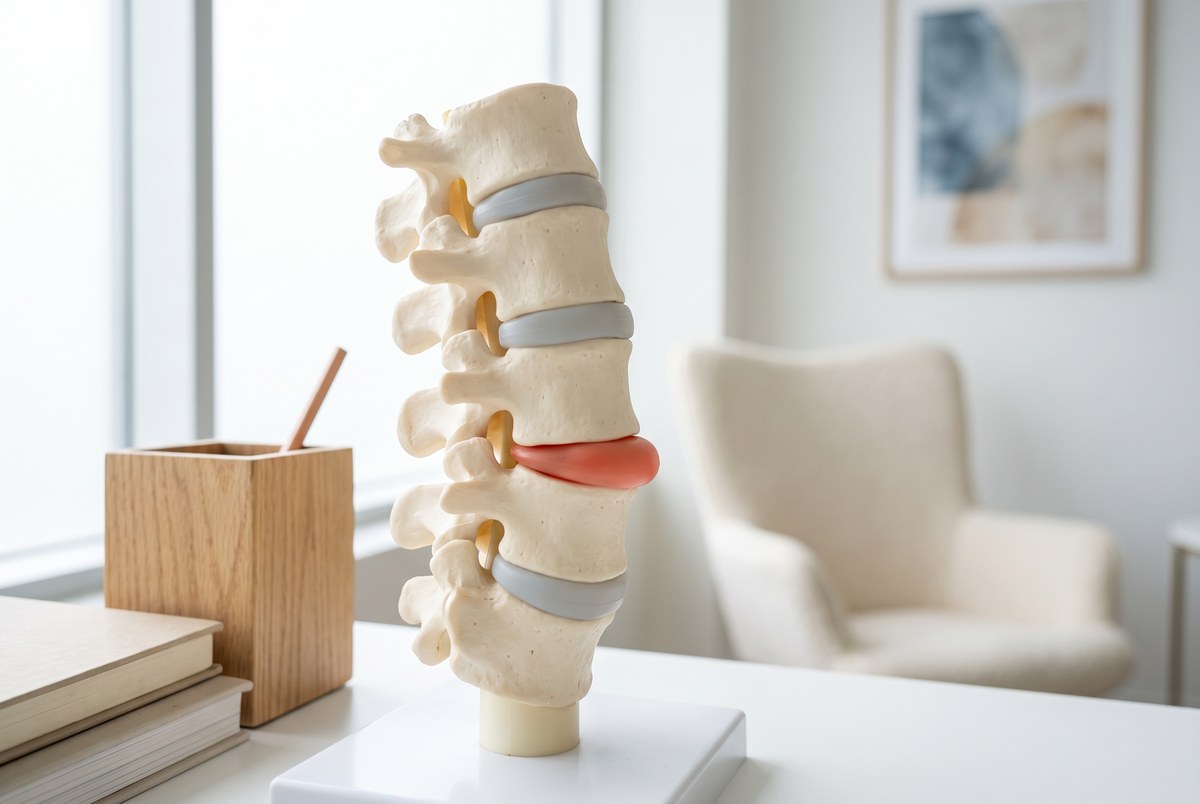 Lumbar spine model showing a bulging disc at Mecham Chiropractic in Murray, Utah