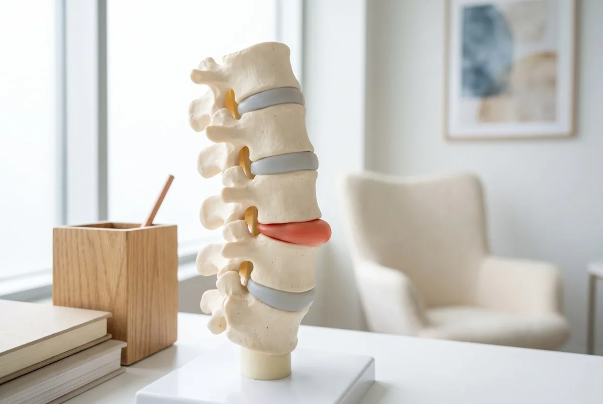 Lumbar spine model showing a bulging disc at Mecham Chiropractic in Murray, Utah